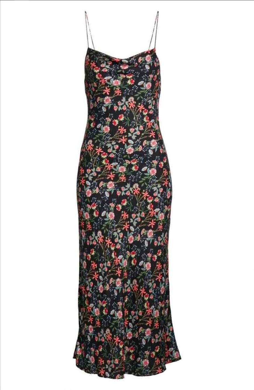 Alice + Olivia Floral Cowl Neck Slip Midi Dress Spaghetti Strap Medium Y2K 90s